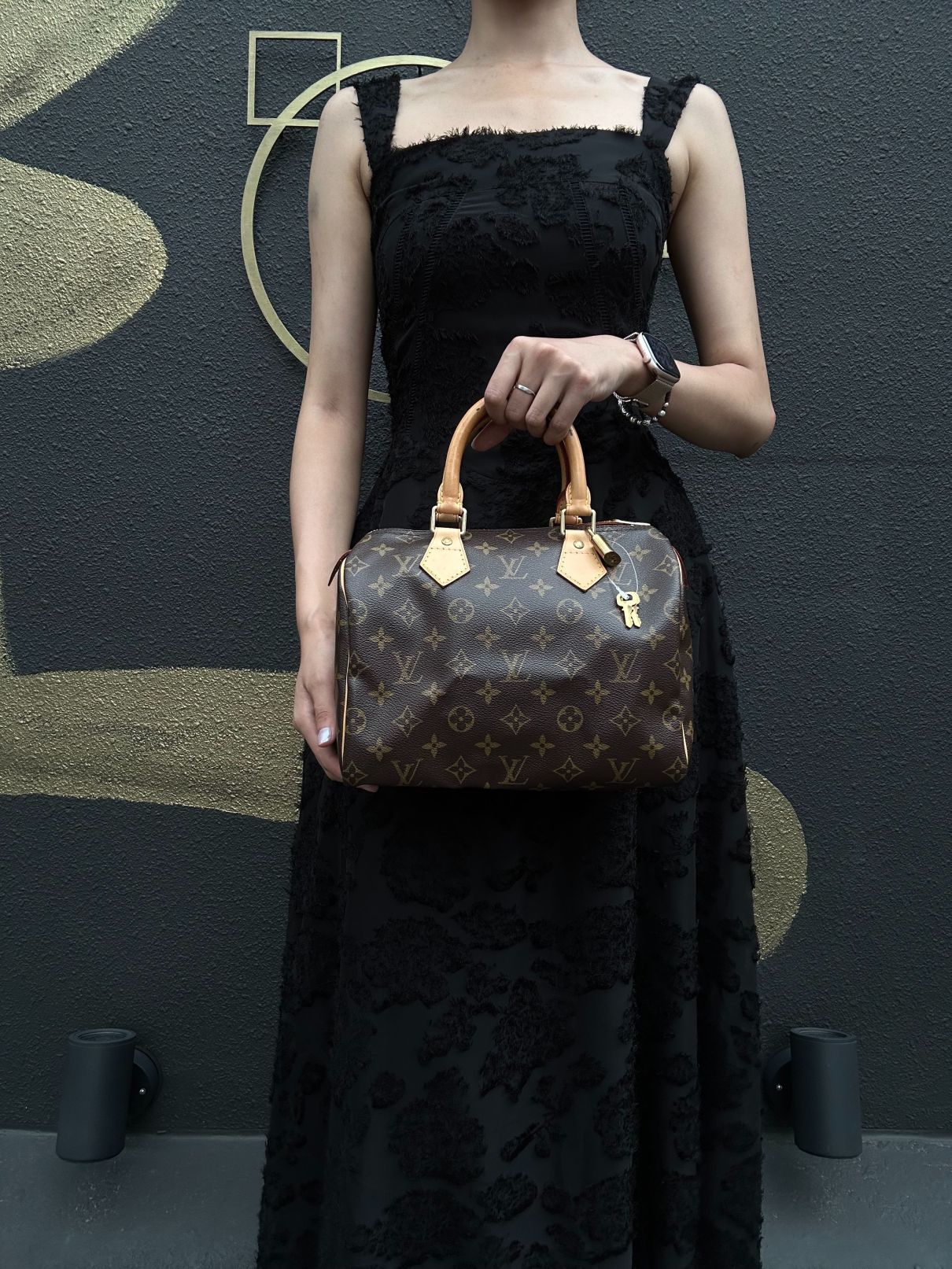 &nbsp;LOUIS VUITTON Monogram Speedy 25 HandbagM41528 Gold Hardware Cadena Padlock ・ 2 Keys