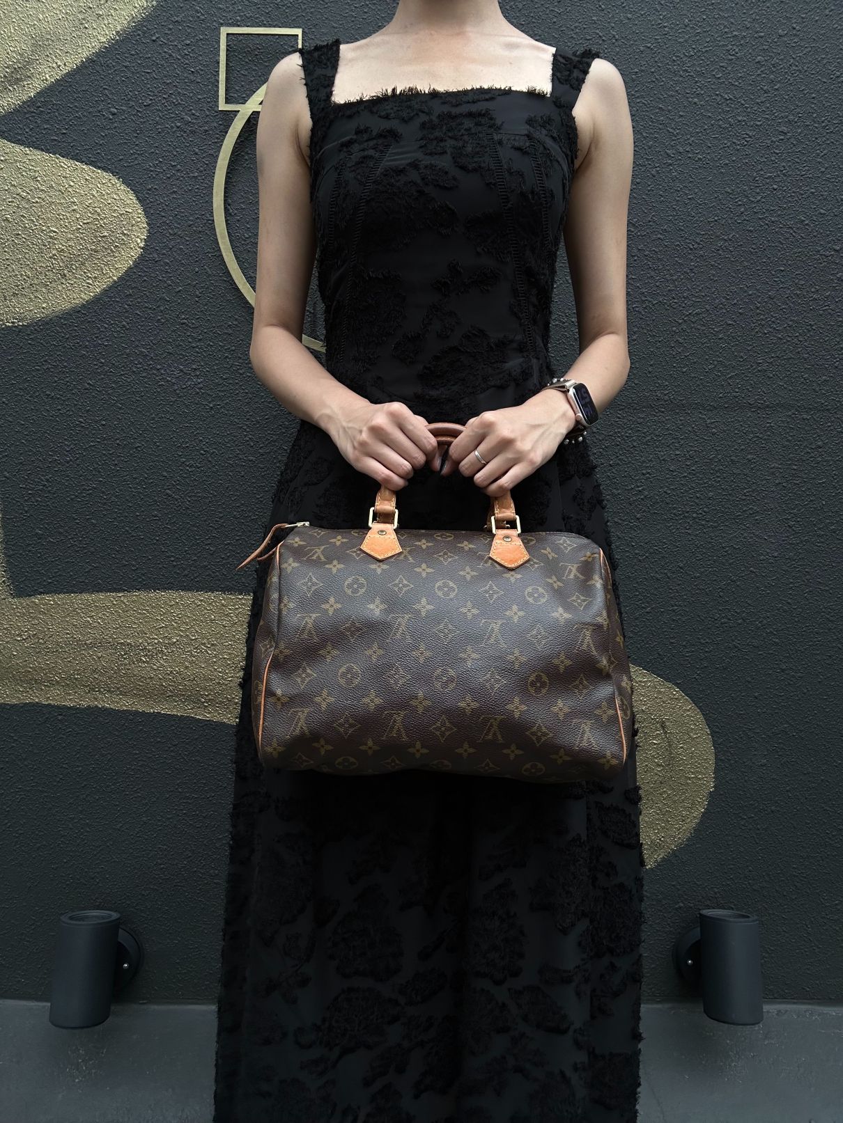 LOUIS VUITTON Monogram Speedy 30 Handbag Gold Hardware brown Cadena Padlock & 2 Keys