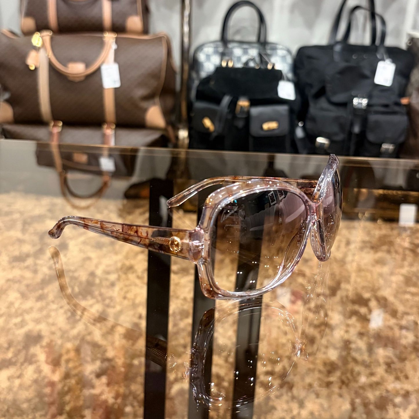 GUCCI Brown Resin Sunglasses With Original Case
