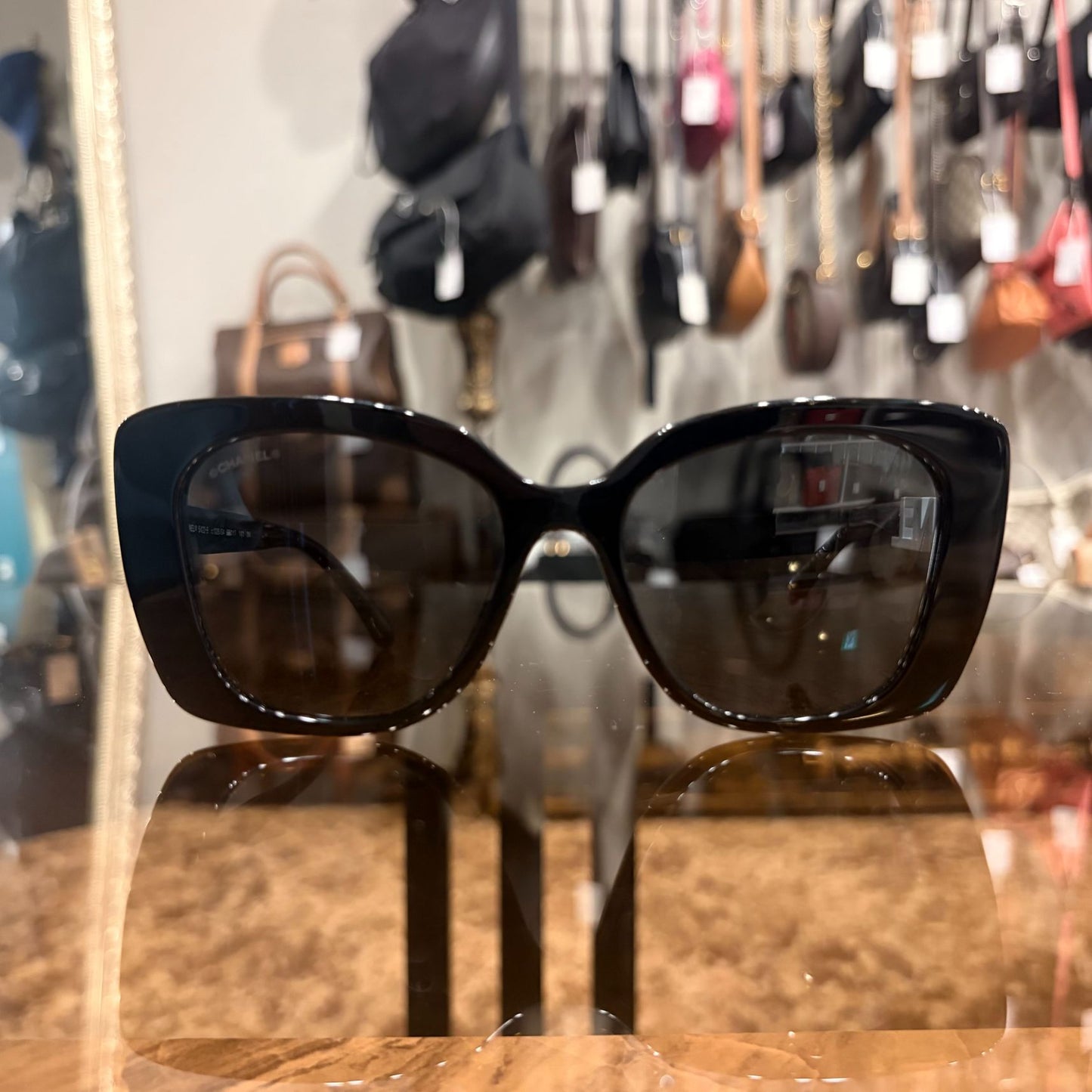 CHANEL Black Resin Sunglasses With Original Box And Case