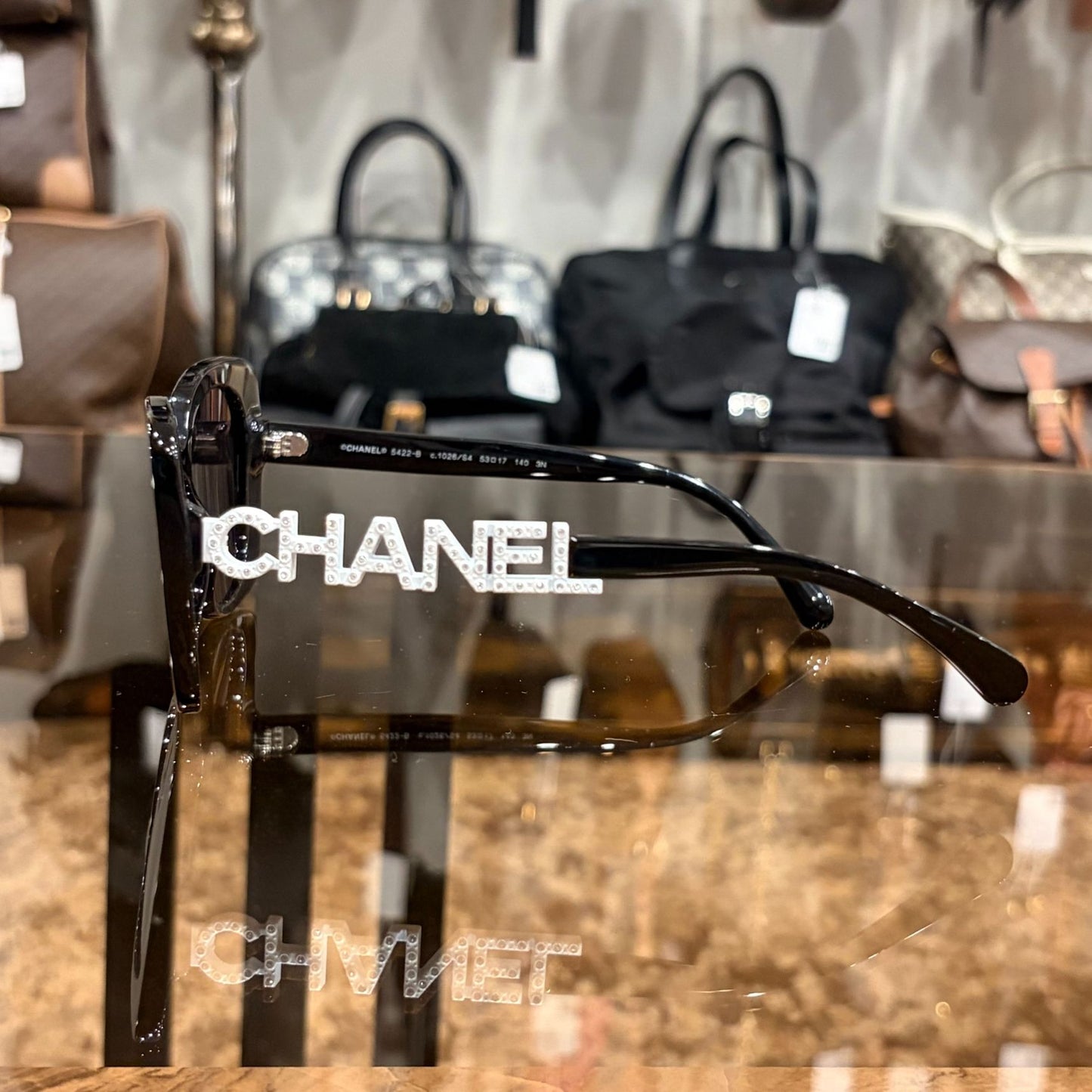 CHANEL Black Resin Sunglasses With Original Box And Case