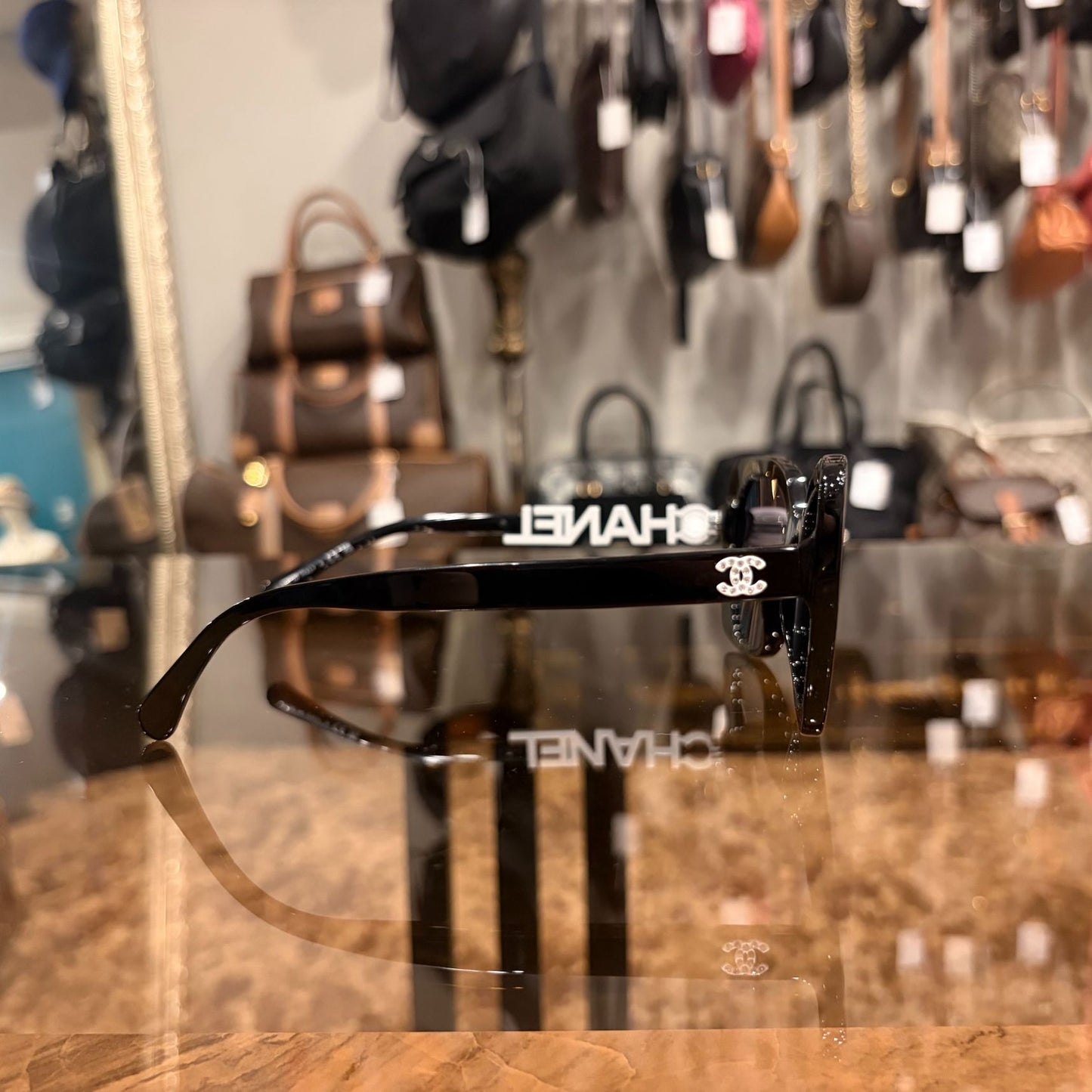 CHANEL Black Resin Sunglasses With Original Box And Case