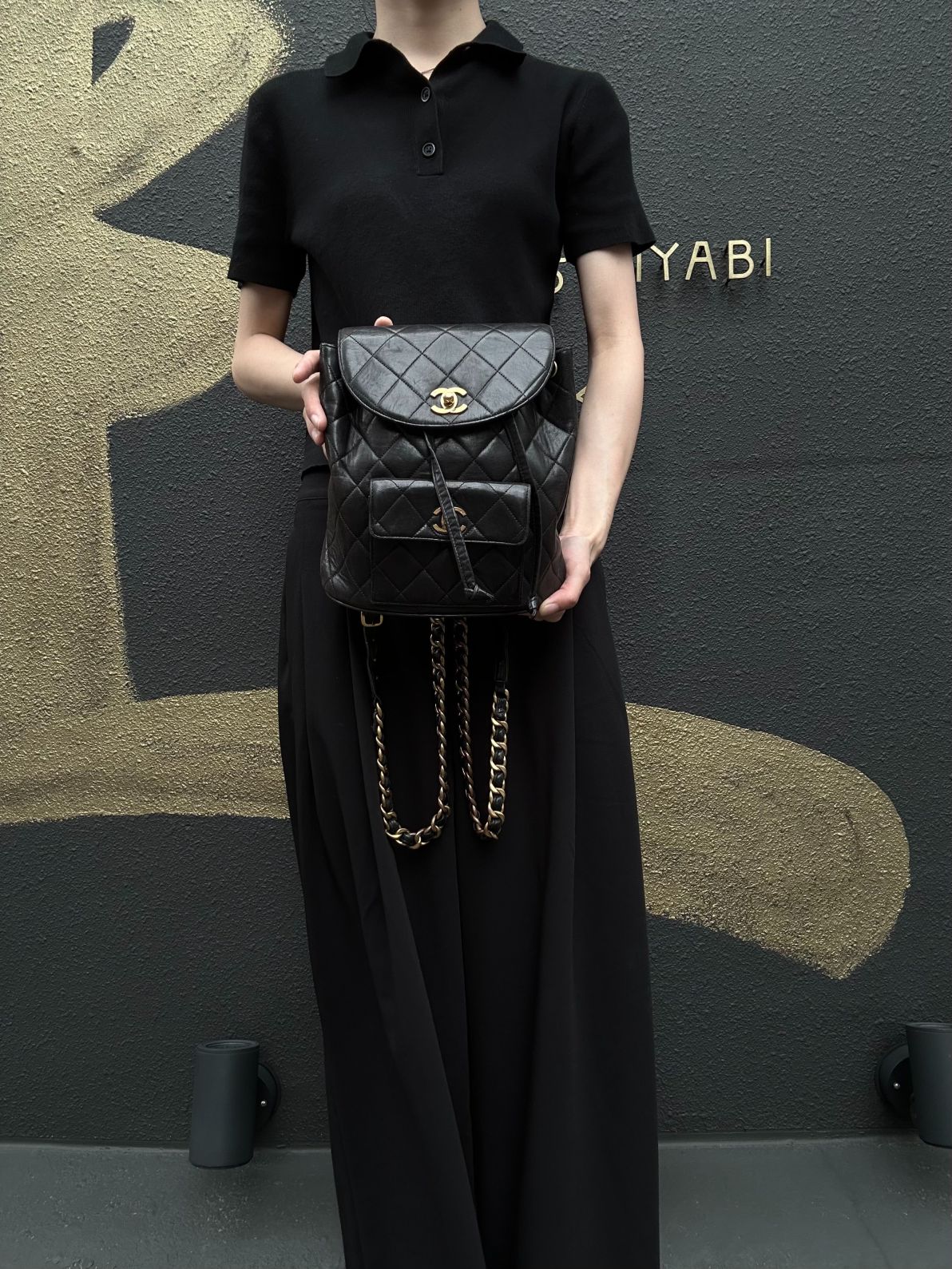 CHANEL Matelassé Lambskin Backpack Black Gold-Tone Hardware
