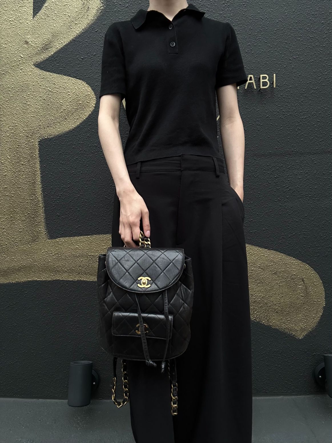 CHANEL Matelassé Lambskin Backpack Black Gold-Tone Hardware