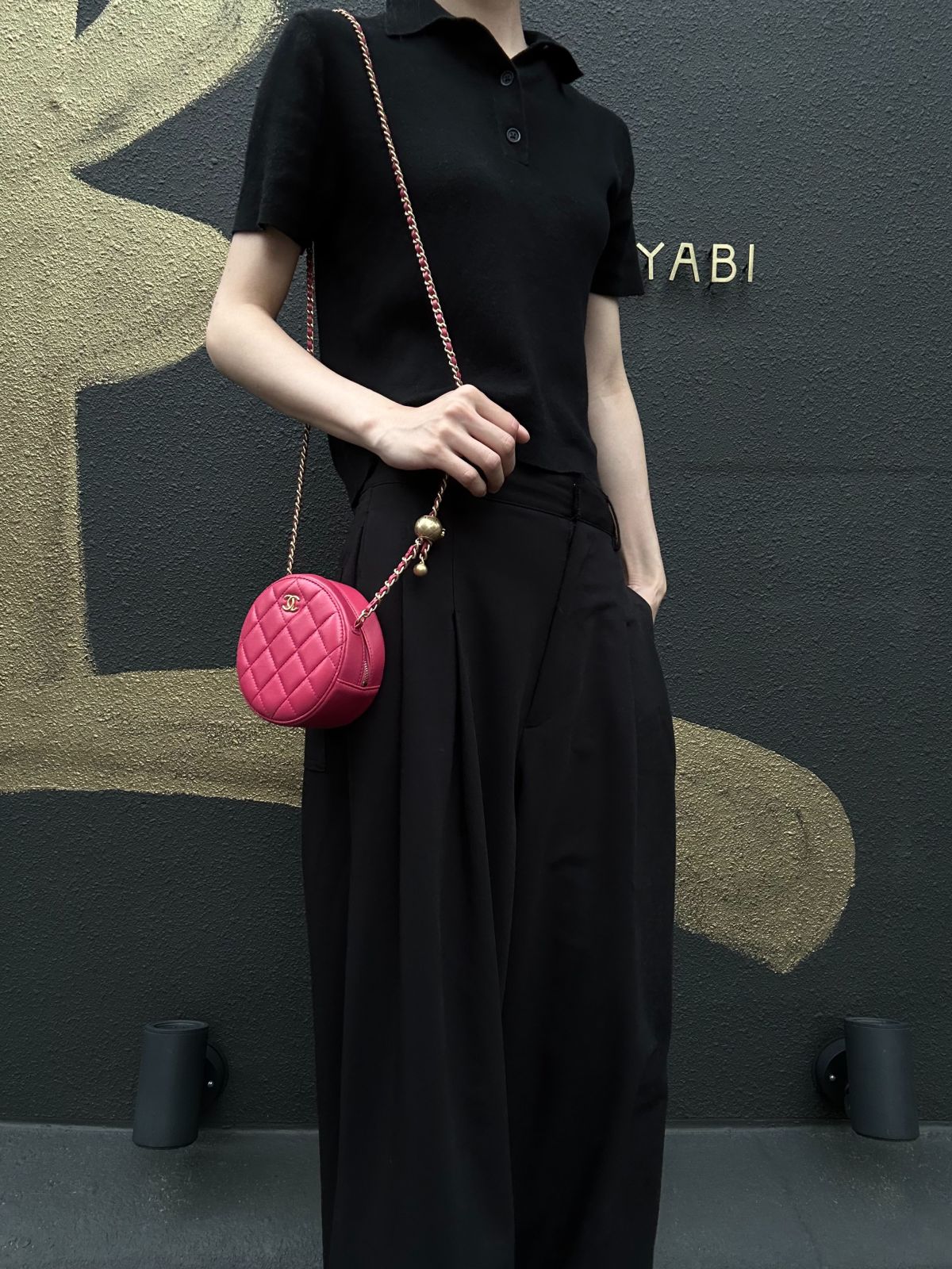 CHANEL Matelasse Mini Round Lambskin Shoulder Bag Pink Gold Hardware