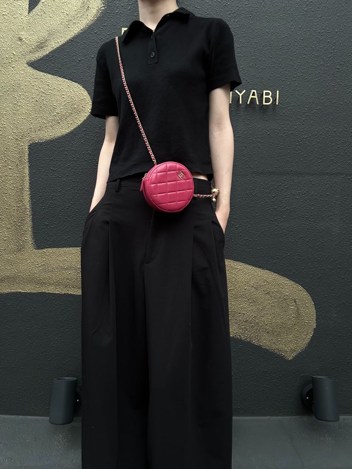 CHANEL Matelasse Mini Round Lambskin Shoulder Bag Pink Gold Hardware