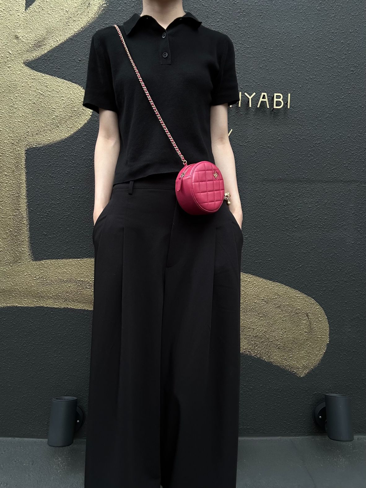 CHANEL Matelasse Mini Round Lambskin Shoulder Bag Pink Gold Hardware