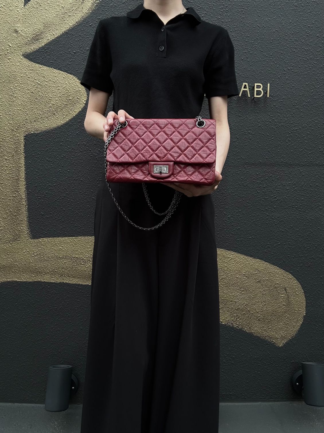 CHANEL Matelassé 2.55 Lambskin Shoulder Bag Red Silver-Tone Hardware