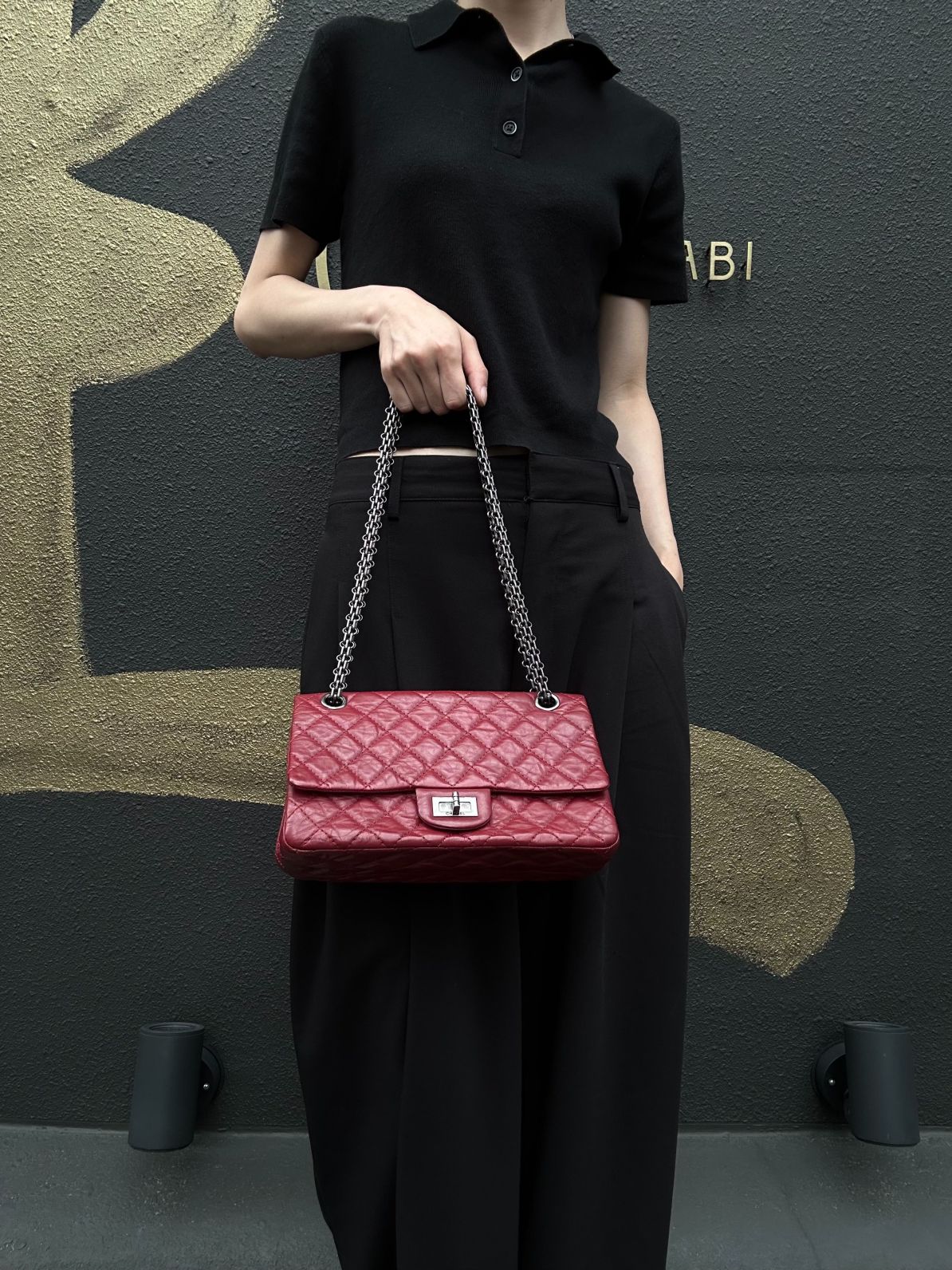 CHANEL Matelassé 2.55 Lambskin Shoulder Bag Red Silver-Tone Hardware