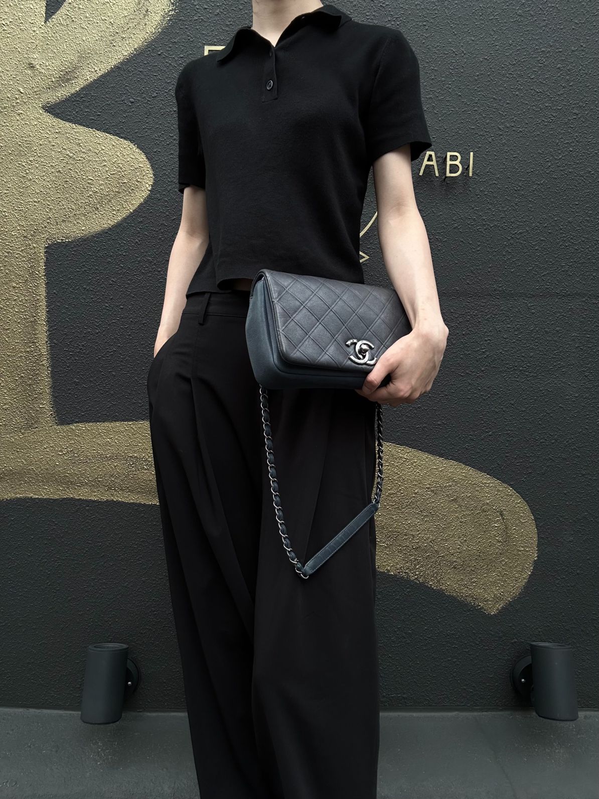 CHANEL Matelassé Calfskin Shoulder Bag Black Gold-Tone Hardware