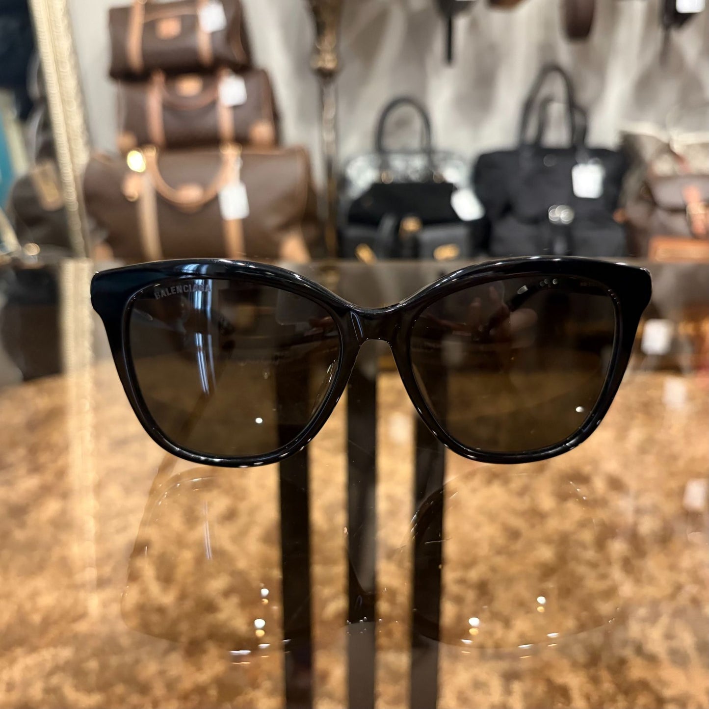 BALENCIAGA Sunglasses Eyewear Black Frame Gray Lens Wellington Style Case & Cleaning Cloth