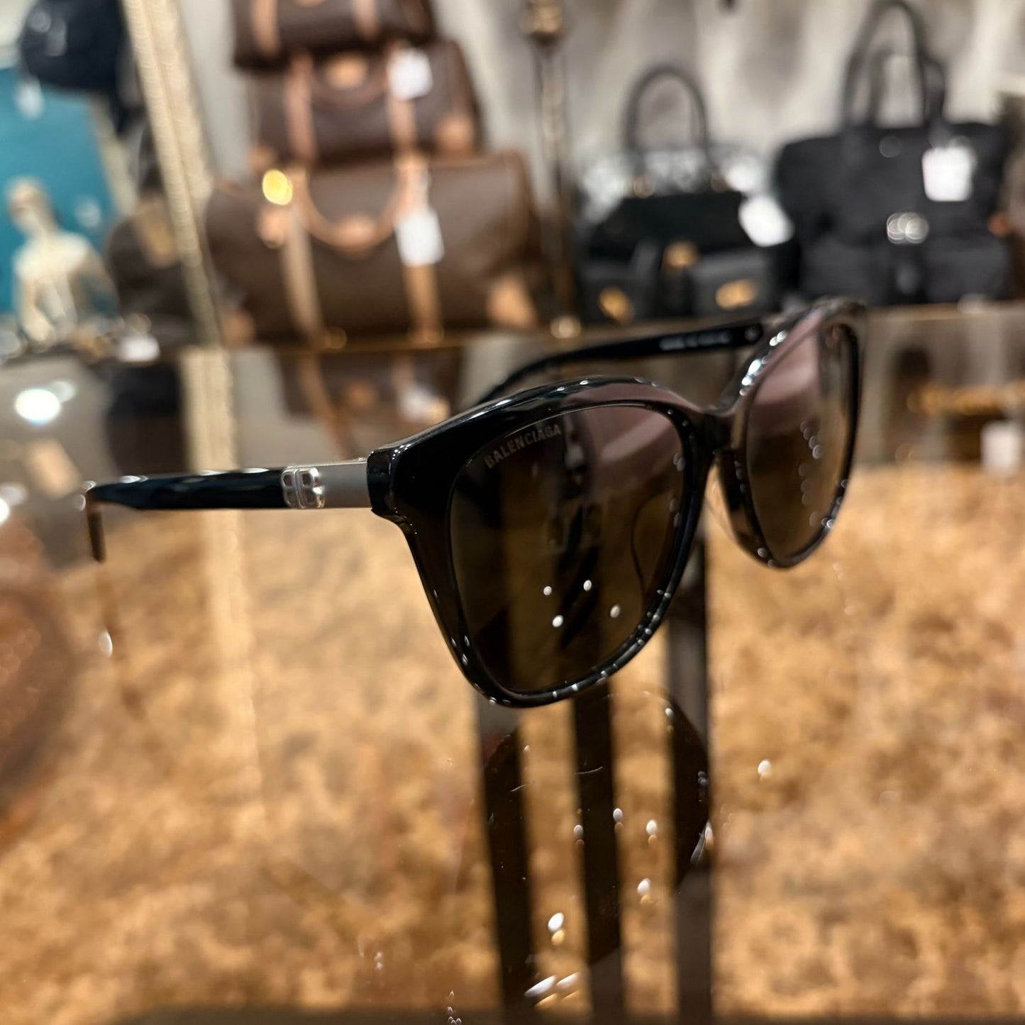 BALENCIAGA Sunglasses Eyewear Black Frame Gray Lens Wellington Style Case & Cleaning Cloth