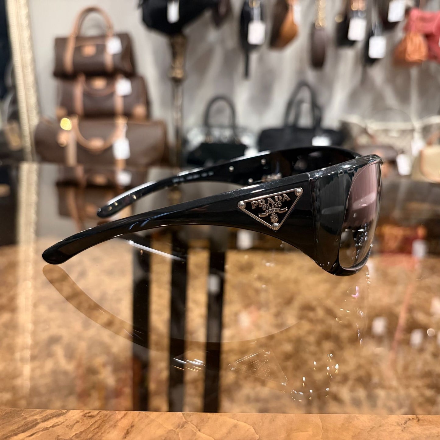 PRADA Sunglasses Eyewear 　 Black Frame Gradient Gray Lens Shield Mask Style  Case