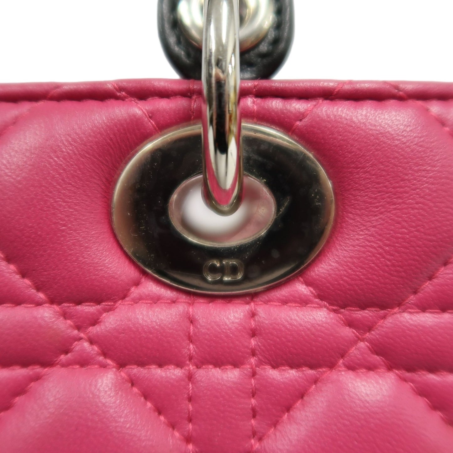 DIOR  Lady Dior Cannage Pink Lambskin Leather 5-grid Handle Handbag With Silver Hardware