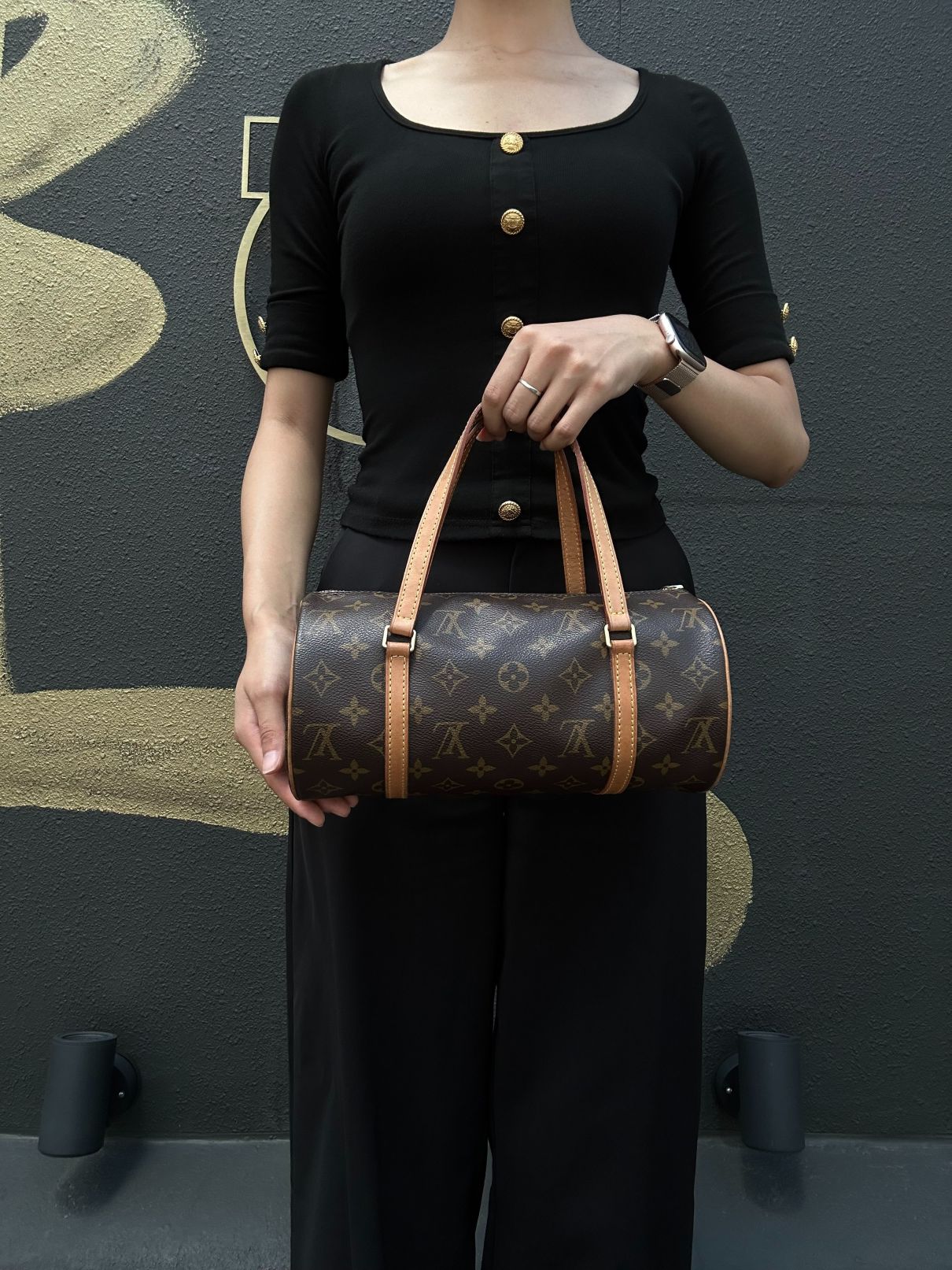LOUIS VUITTON Monogram Papillon 26 Handbag Brown