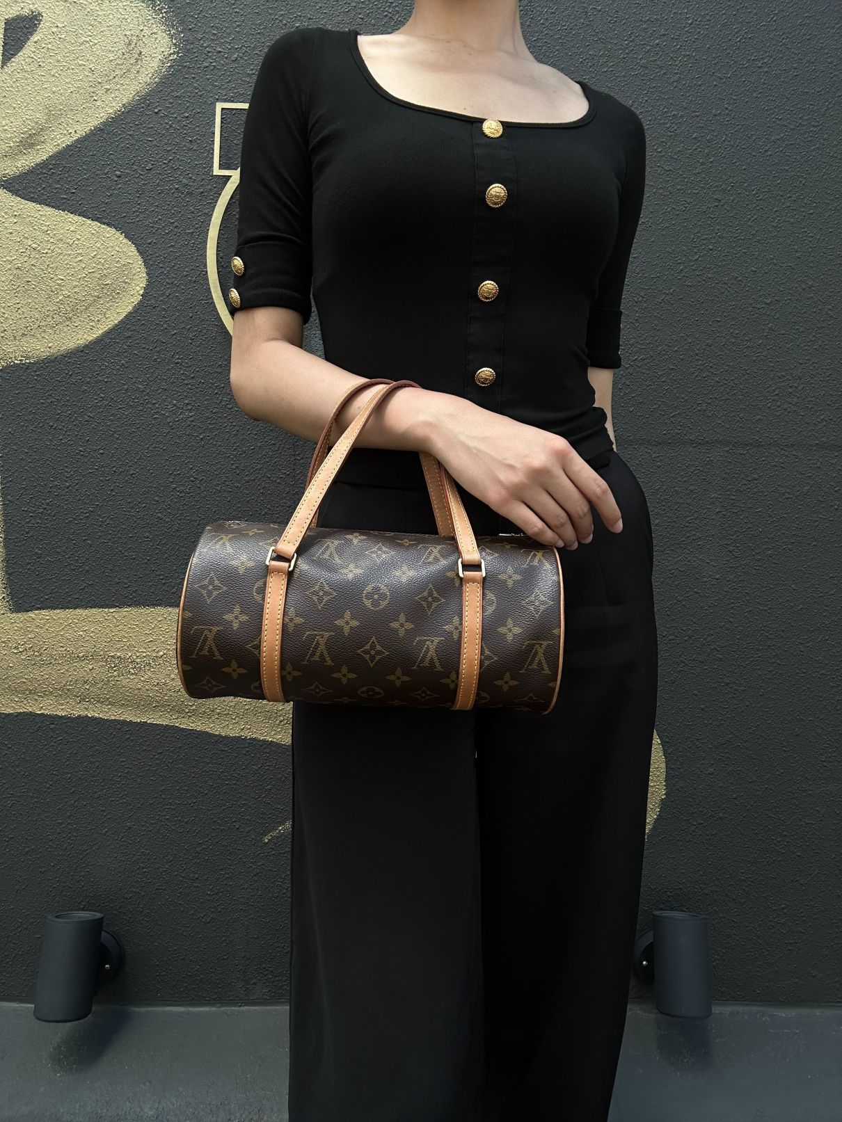LOUIS VUITTON Monogram Papillon 26 Handbag Brown