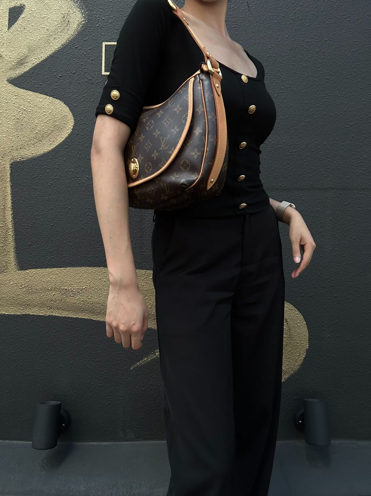 LOUIS VUITTON Monogram Tulum PM Shoulder Bag Brown  Gold Hardware