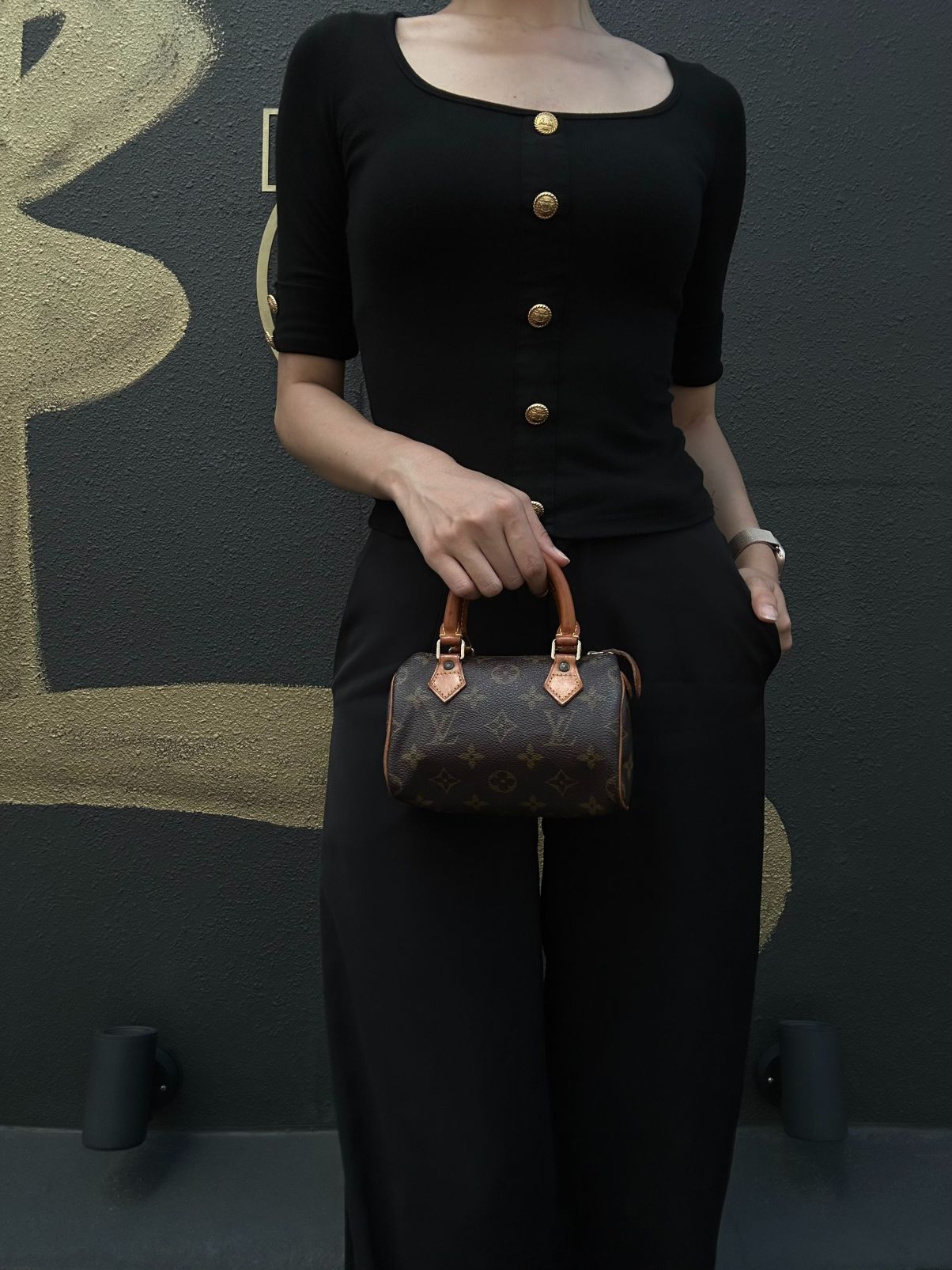 LOUIS VUITTON Monogram Canvas Leather Mini Speedy Mini Boston Handbag Brown Shoulder Strap