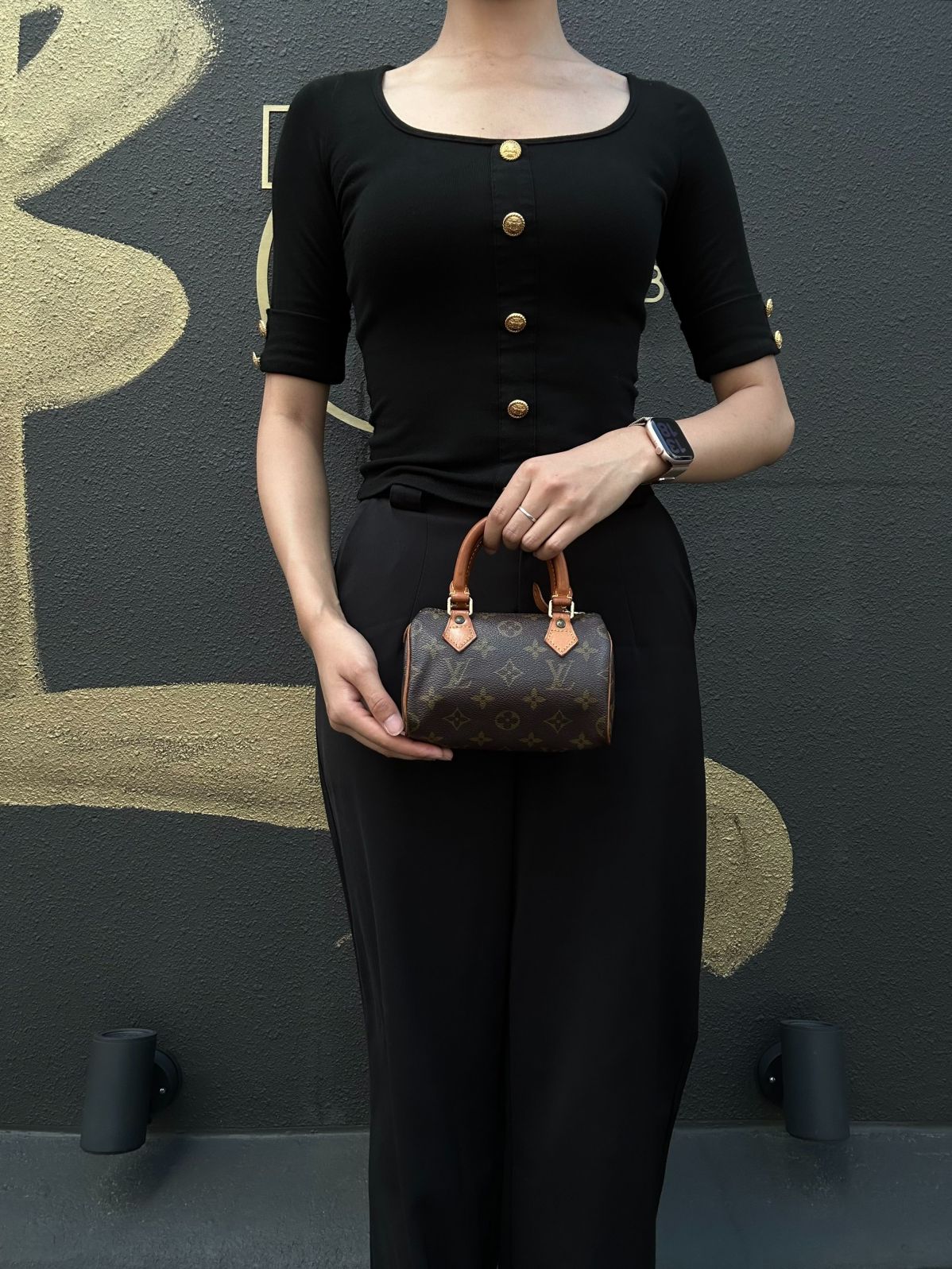 LOUIS VUITTON Monogram Canvas Leather Mini Speedy Mini Boston Handbag Brown Shoulder Strap