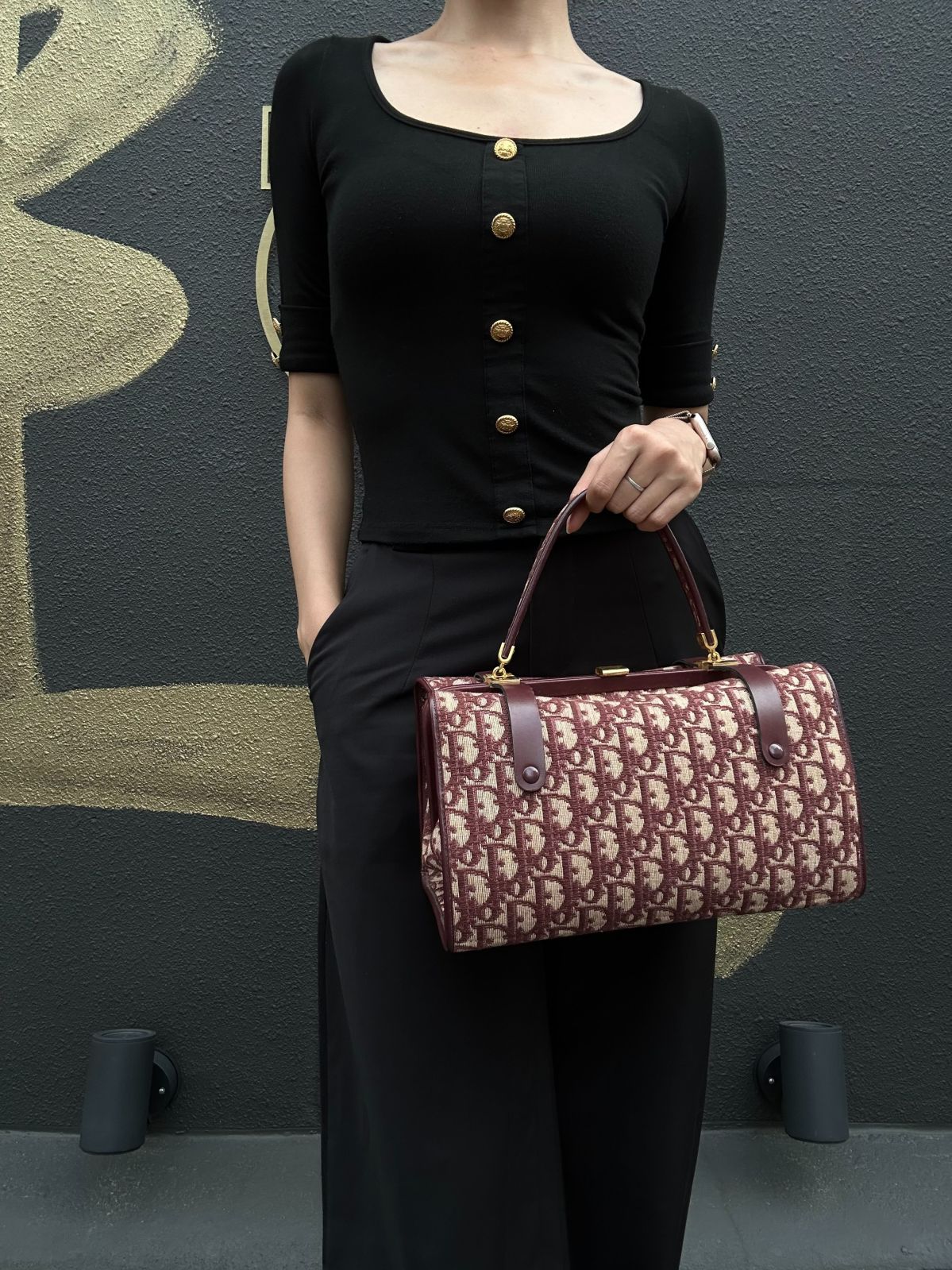 DIOR Trotter Monogram Canvas  Mini Boston Bag  Brown Gold Hardware