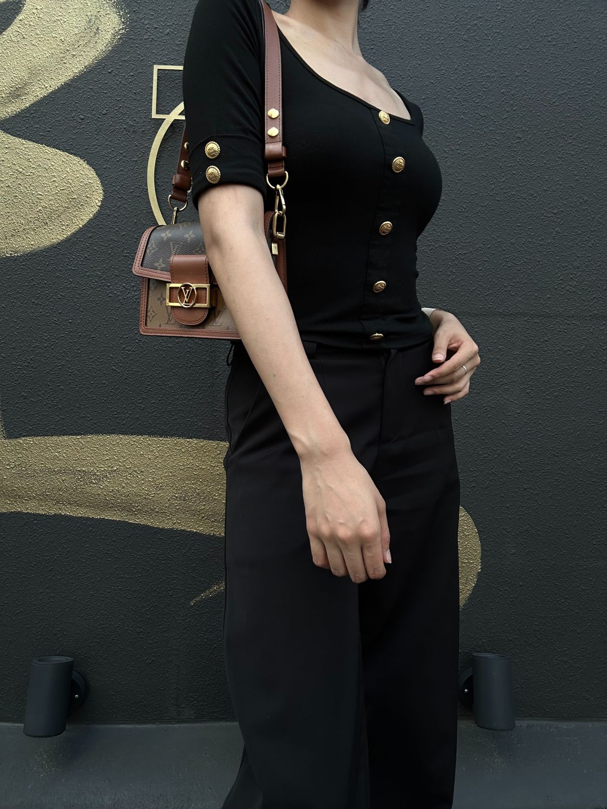 LOUIS VUITTON Dauphine Monogram Reverse Shoulder Bag Brown PVC