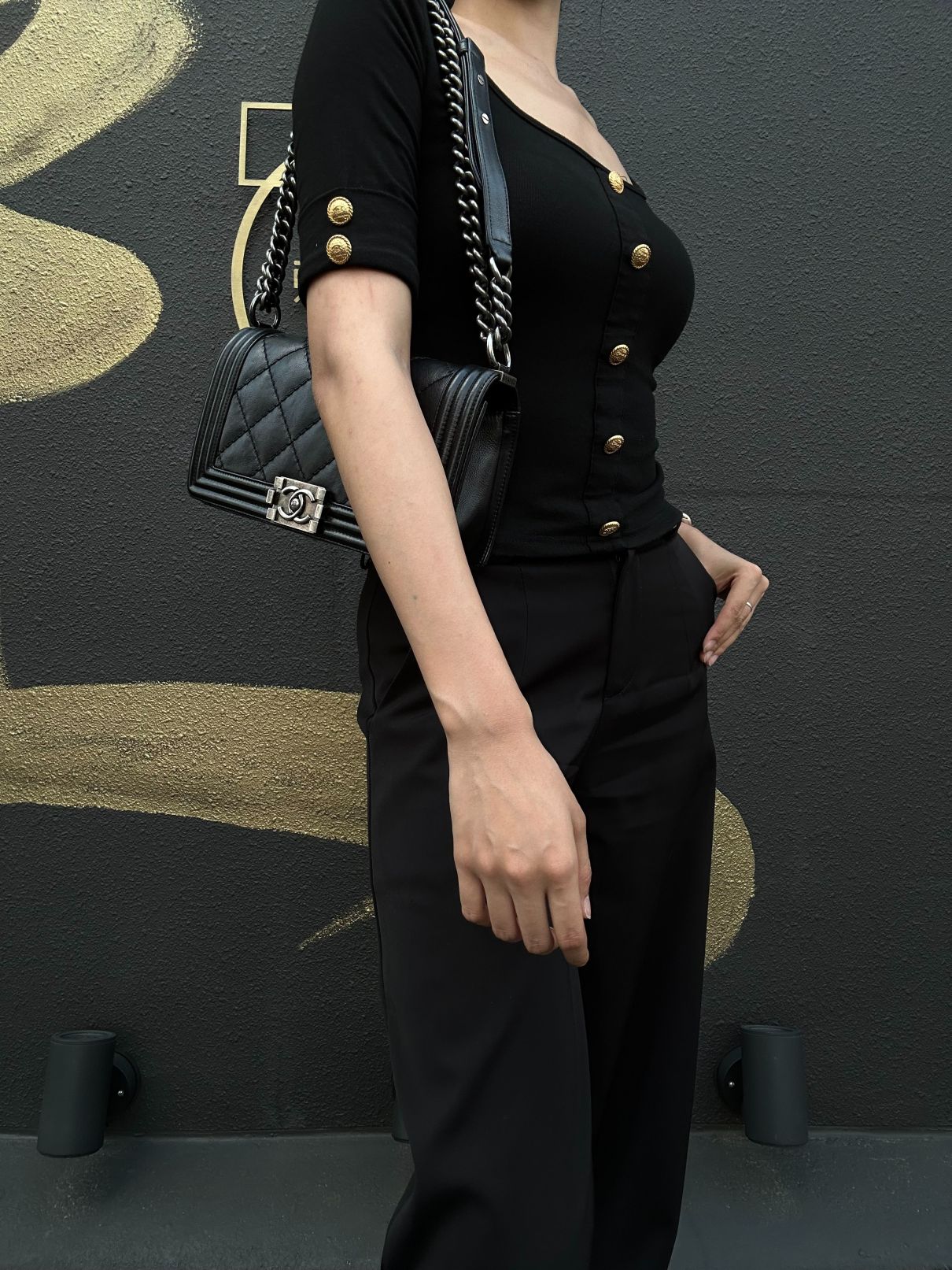 CHANEL Boy Leboy Matelasse Lambskin Shoulder Bag Black Silver Hardware With Authenticity Card