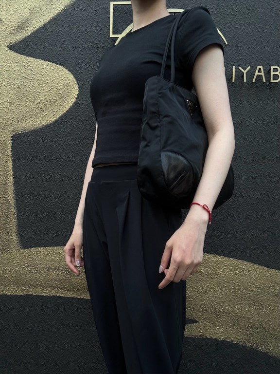 PRADA Nylon Tote Bag Black Silver Hardware