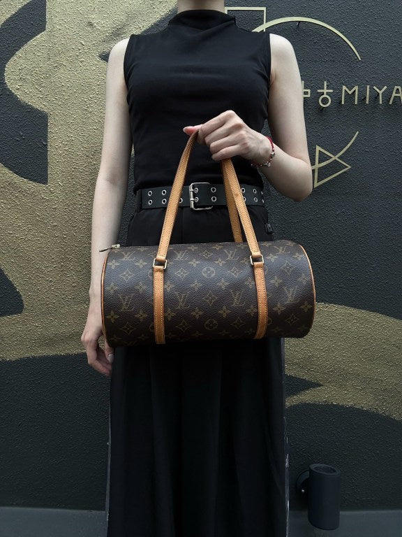 LOUIS VUITTON Monogram Papillon 30 Handbag brown　Cylindrical Gold Hardware