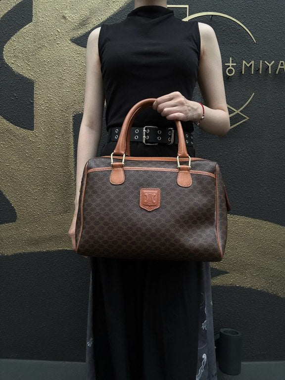 CELINE Macadam Monogram  Mini Boston Bag  brownGold Hardware