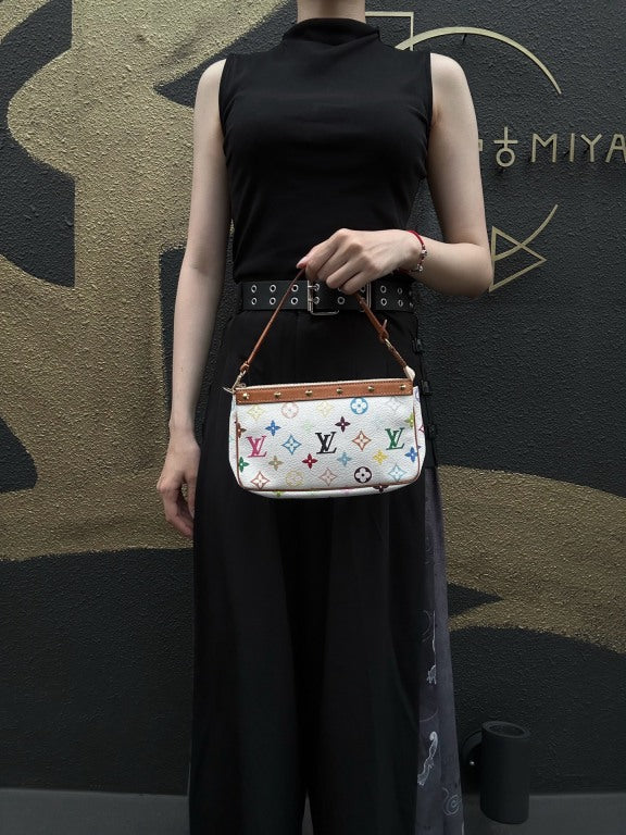 LOUIS VUITTON Monogram Multicolor Pochette Accessoires Pouch Clutch Blanc  Gold Hardware