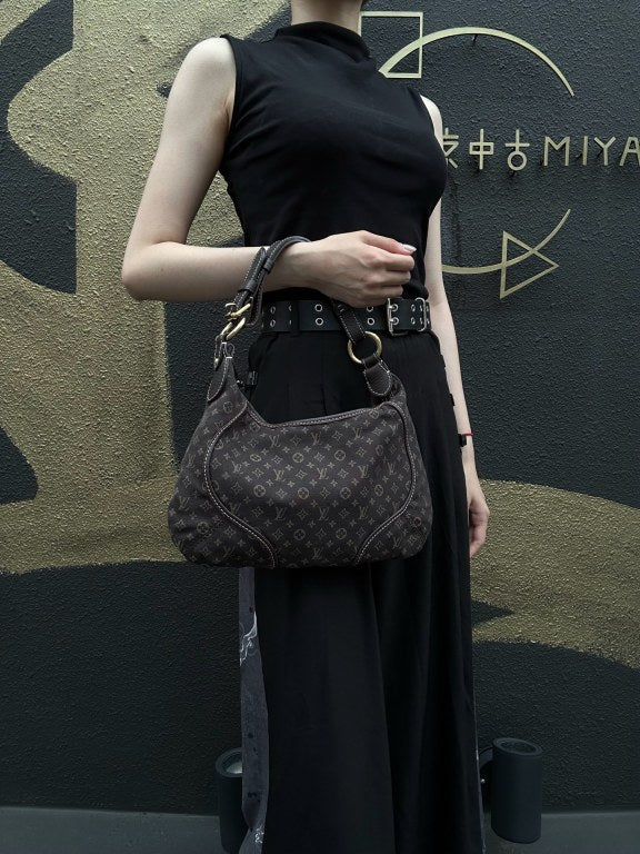 LOUIS VUITTON Monogram Mini Lin Manon MM Shoulder Bag Grey