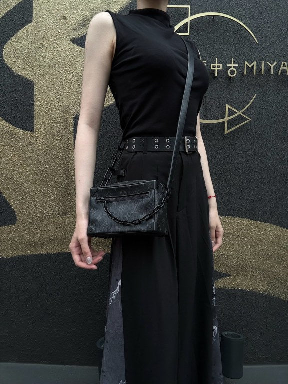 LOUIS VUITTON Soft Trunk Shoulder Bag Monogram Eclipse PVC Black With Shoulder Strap