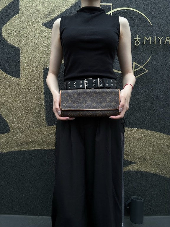 LOUIS VUITTON Monogram Pochette Twin GM  Clutch Gold Hardware With shoulder belt