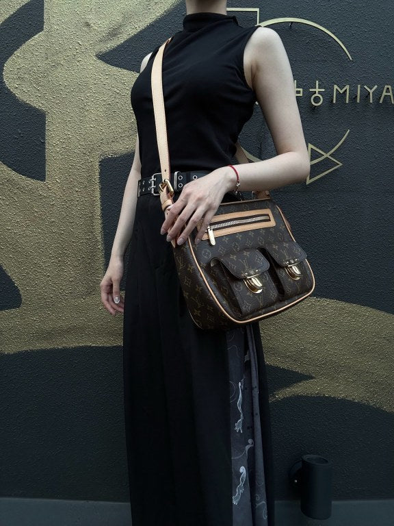 LOUIS VUITTON Monogram Hudson GM Shoulder Messenger Bag Brown Gold Hardware