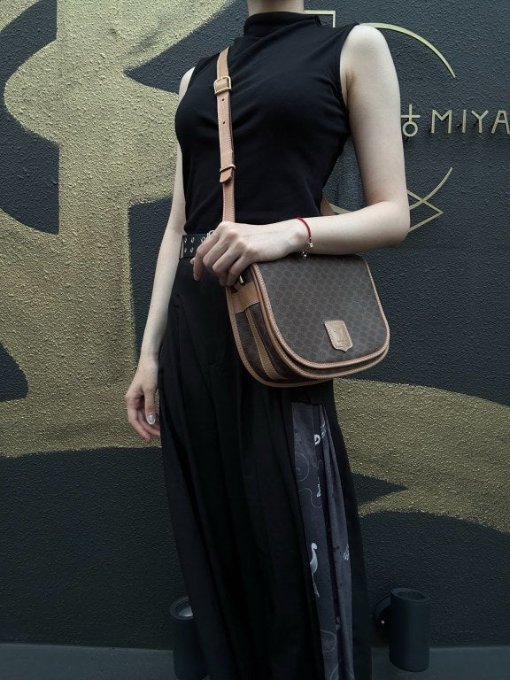 CELINE Macadam Shoulder Bag  Brown Beige gold hardware