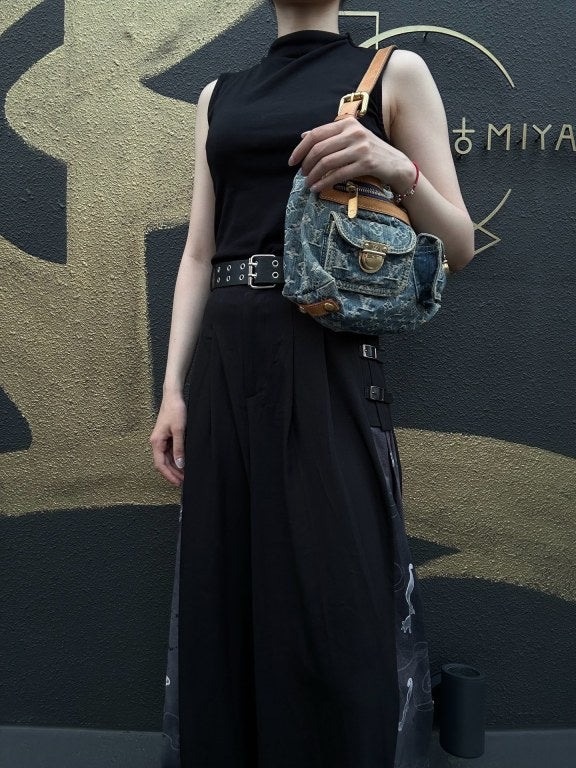 LOUIS VUITTON Monogram Denim Buggy PM Shoulder Handbag  Blue  Gold Hardware