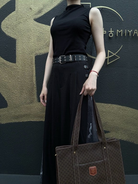 CELINE Macadam Monogram　Tote Shoulder Bag Brown Gold Hardware