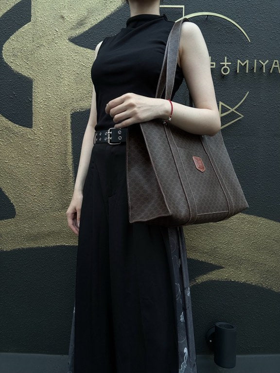 CELINE Macadam Monogram　Tote Shoulder Bag Brown Gold Hardware