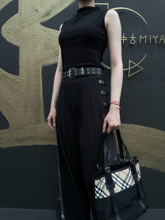 BURBERRYNova Check Tote Bag Handbag Nylon Leather Black Beige Silver Hardware