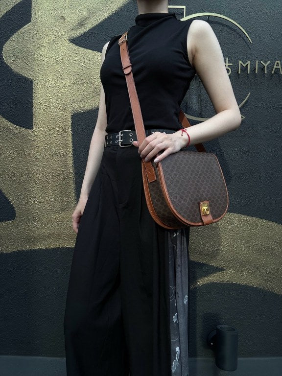 CELINE Macadam Saddle Shoulder Bag  Brown gold hardware