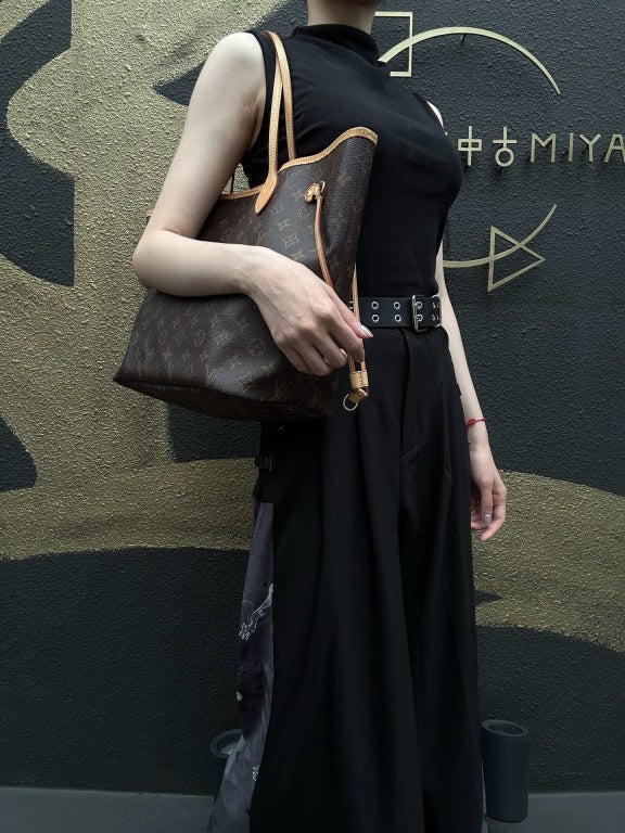 LOUIS VUITTON Monogram Canvas Leather Neverfull MM Tote Bag 　 Brown 　 Gold Hardware