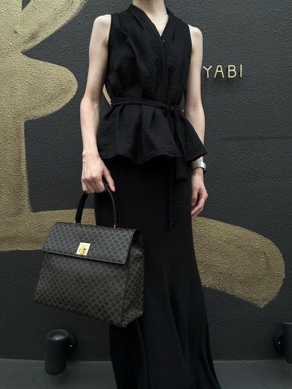 CELINE Macadam Kelly Style Handbag Brown Gold Hardware