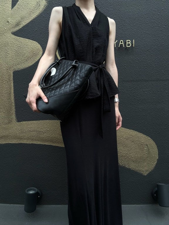 CHANEL Cambon Line Jumbo Quilted 　lambLeather Tote Bag　 Large CC Logo 　Black　Silver Hardware