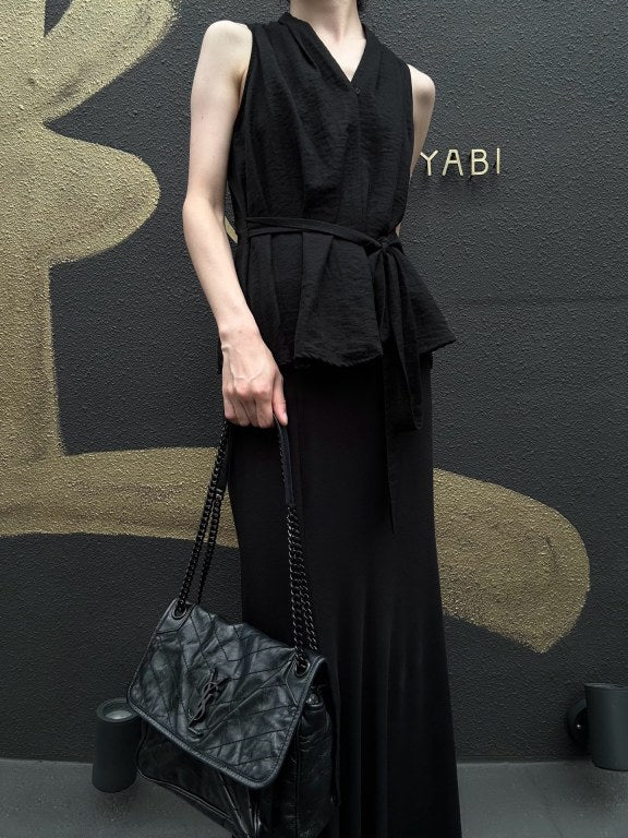 YVES SAINT LAURENT Black Waxed Leather NIKI Medium Shoulder Bag