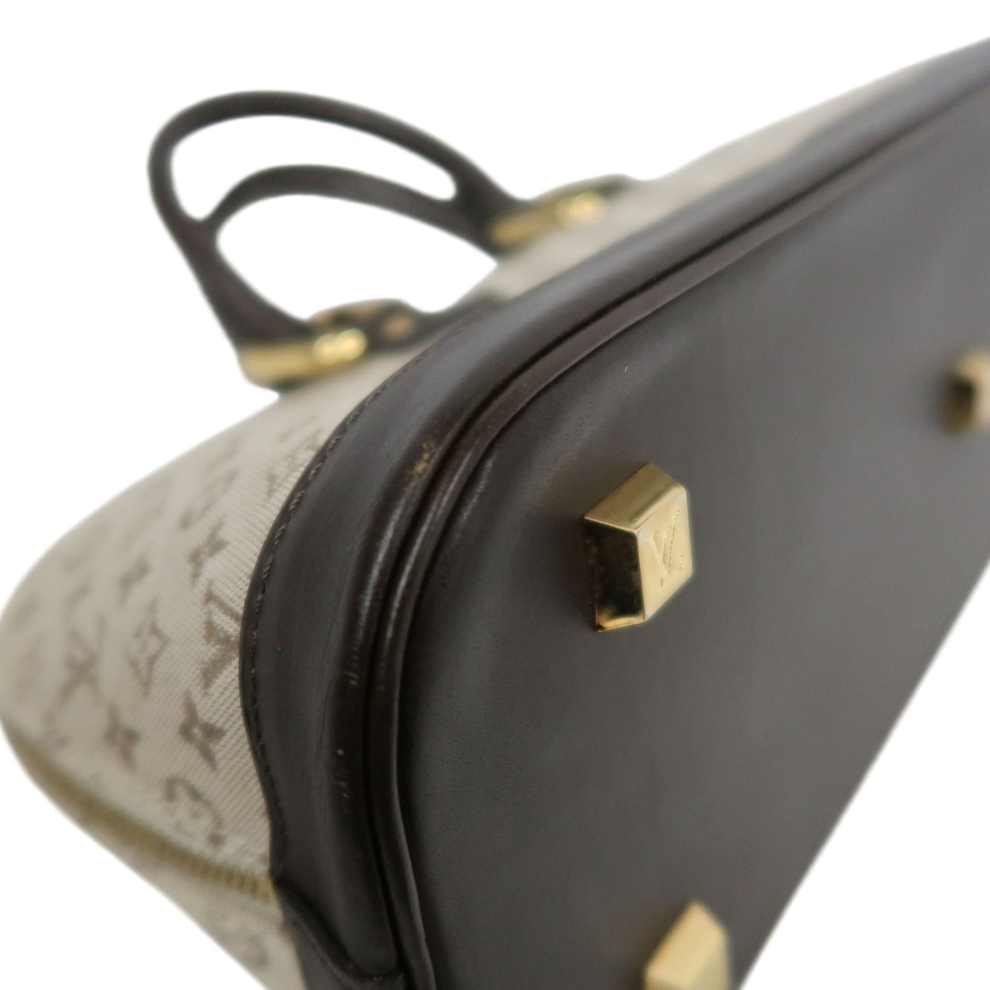 LOUIS VUITTON Monogram Mini Alma Long Handbag Canvas Leather Beige Gold Hardware