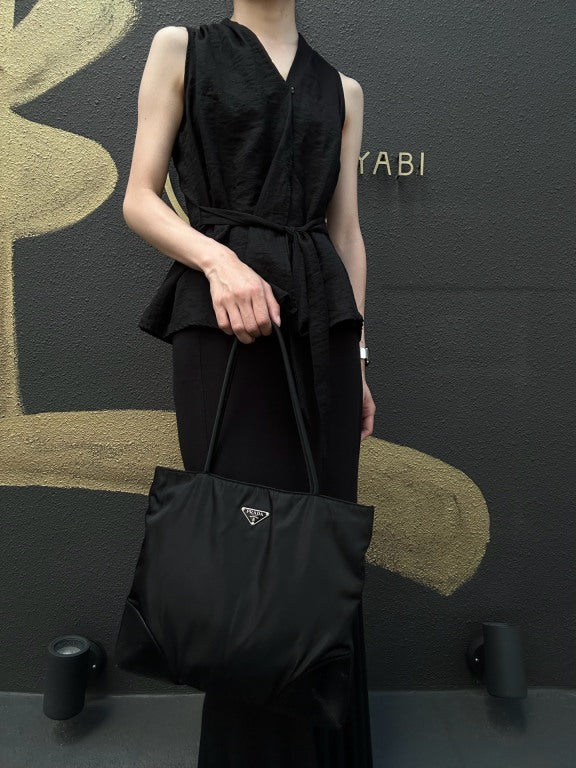 PRADA Tote Bag Shoulder Bag Nylon  Black Silver Hardware