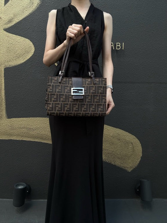 FENDI Zucca Mamma Tote Bag Canvas  Brown  Silver Hardware　
