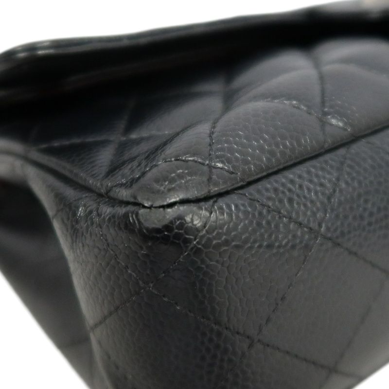 CHANEL Classic Matelasse Black Caviar Leather CF Flap Shoulder Bag With Silver Hardware