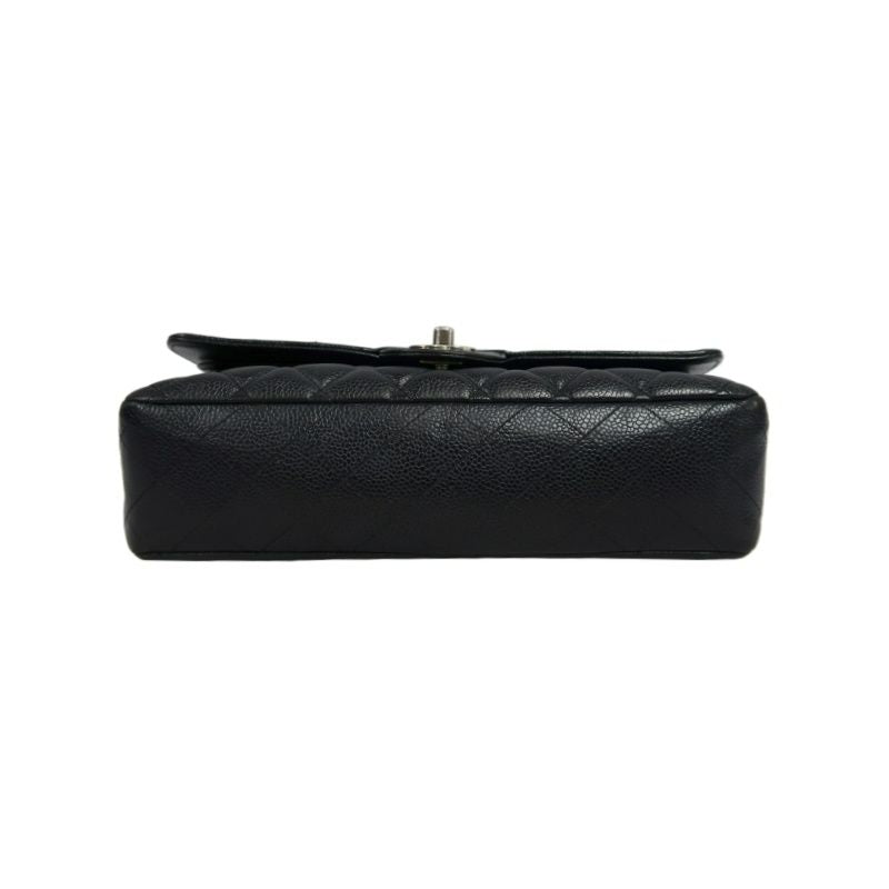CHANEL Classic Matelasse Black Caviar Leather CF Flap Shoulder Bag With Silver Hardware