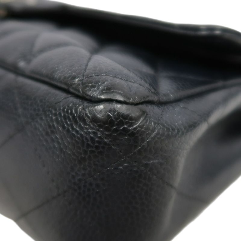 CHANEL Classic Matelasse Black Caviar Leather CF Flap Shoulder Bag With Silver Hardware